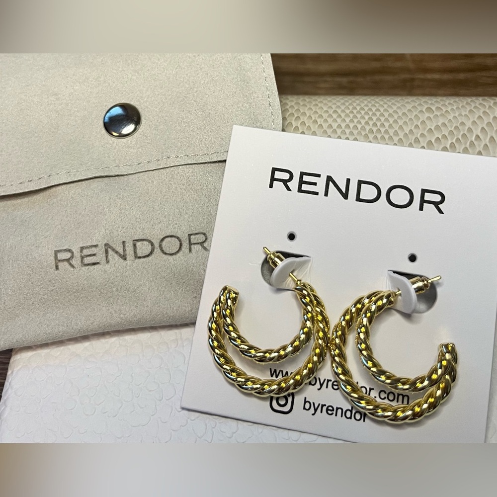 Rachel Zoe x Curateur Render Fashion Earring Yellow Gold Double Twist 1” Hoops